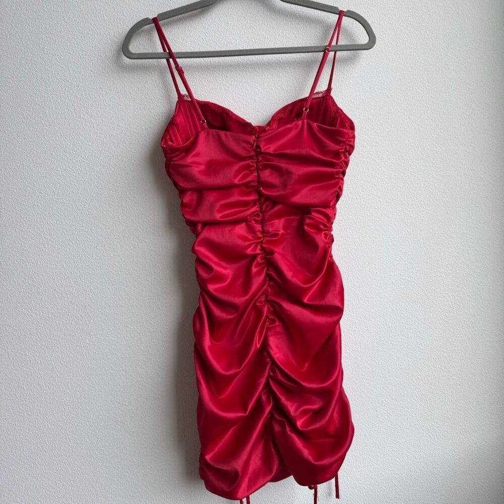 Oh Polly Lace Bustier Corset Mini Ruched Dress Fire Red Size US 2 / XS - Picture 8 of 11